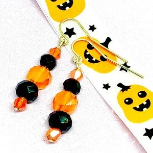 Halloween AB Orange and Opaque Black Crystal Multi Shape Beaded Dangle Earrings